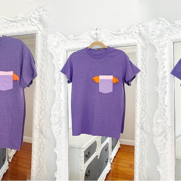 New York Couture 80’s Disney Epcot Retro FIGMENT Inspired Wings Pocket T-Shirt - Picture 3 of 6